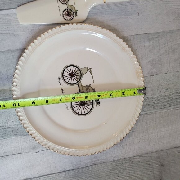Harker Ware Pottery Made USA Antique Cars Vtg Cake Plate & 6 Dessert Plates - Picture 7 of 8